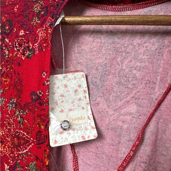 NWT Free People All Dolled Up Red Print Long Sleeve Mini Dress Size Small - Picture 9 of 9